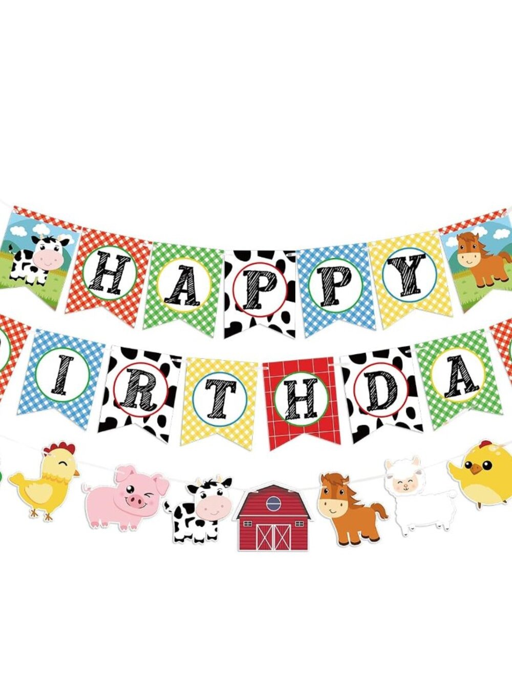 Farm Animals Happy Birthday Banner Barnyard Farm Party Decoration